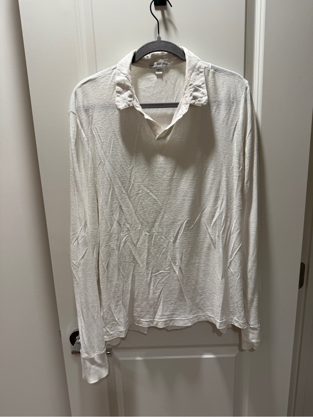 James Perse Cream Long-Sleeve Polo Shirt